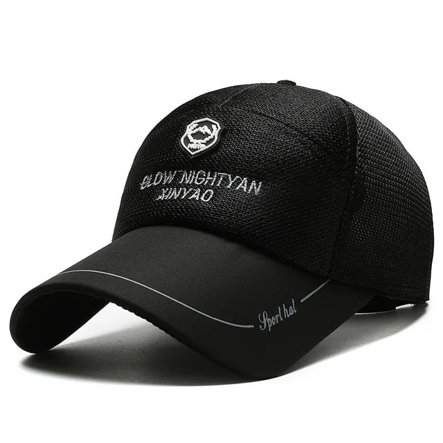 7 Panel Long Visor Mesh Baseball Cap – Black