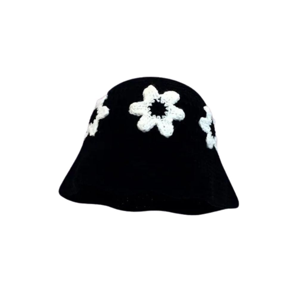 Blossom Boldly Red Crochet Bucket - Black