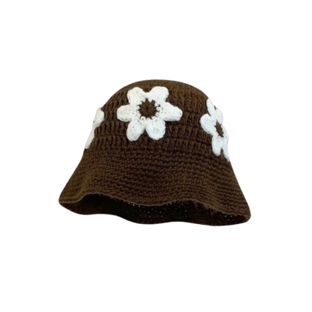 Blossom Boldly Red Crochet Bucket - Brown