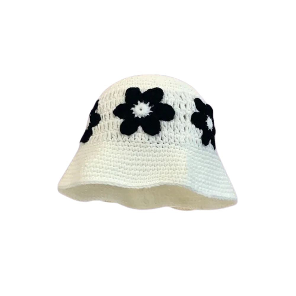 Blossom Boldly Red Crochet Bucket - White
