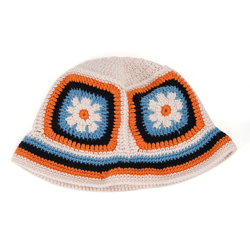 Retro Crochet Flower Bucket Hat - Fushia
