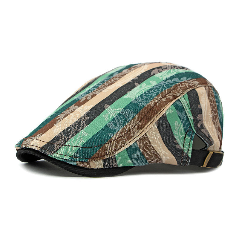 Bold Striped Gatsby Flat Cap - Green