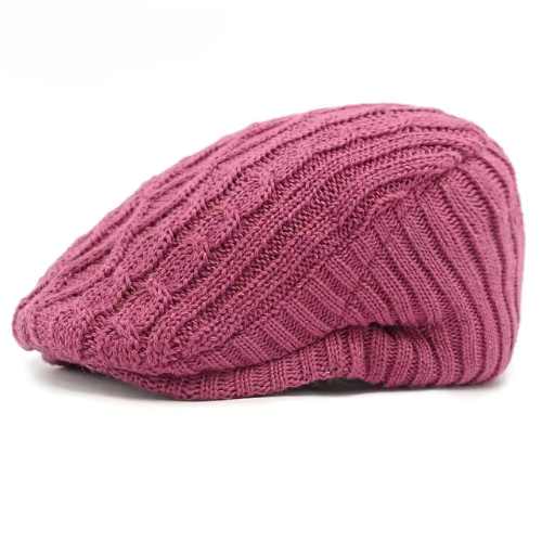 Cable Knit Flat Cap - Fushia