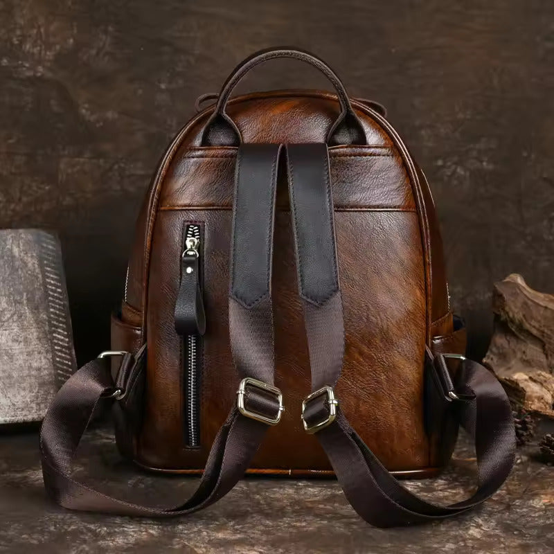 Charming Fox Printed Leather Backpack for Women - Back