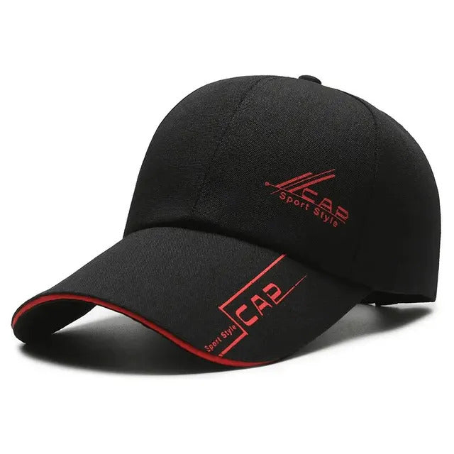 Classic Long Brim Baseball Cap – Black & Red