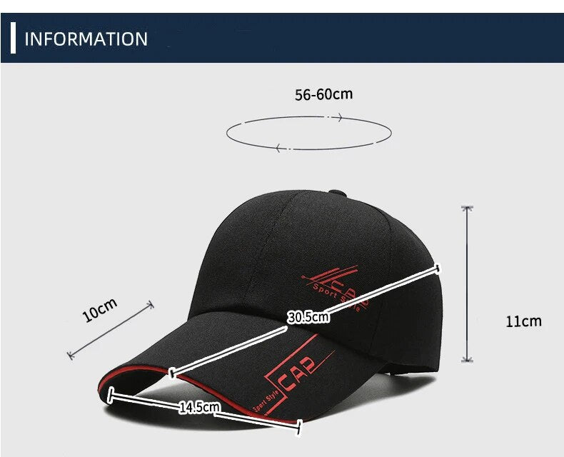Classic Long Brim Baseball Cap – Size & Measurement
