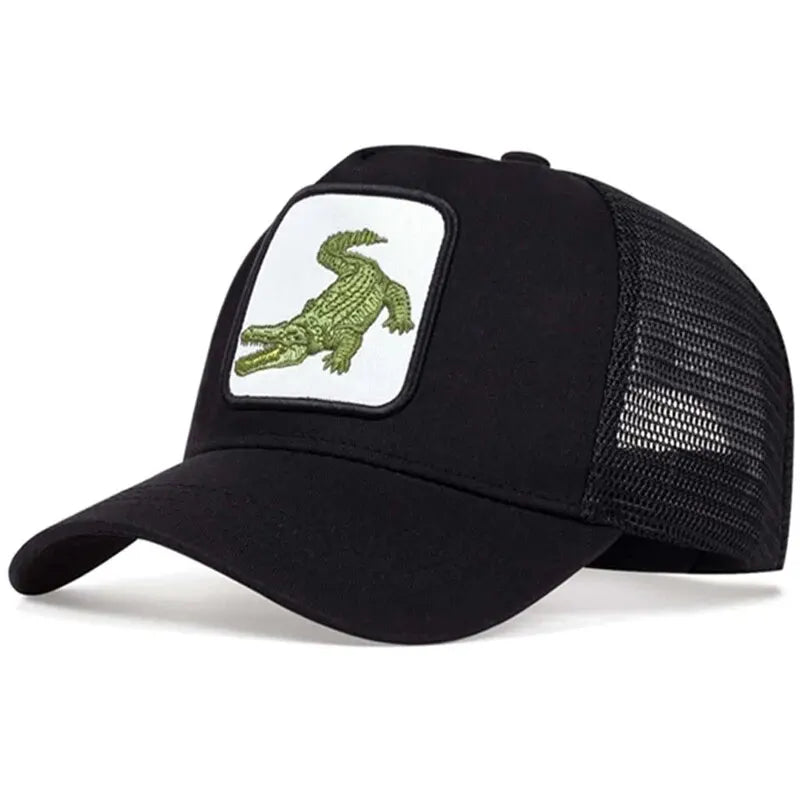 Crocodile Patch Trucker Hat Side - Black