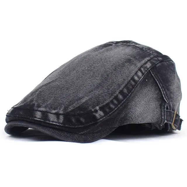Denim Ivy Flat Cap - Black
