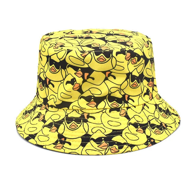 Duck Pattern Bucket Hat – Black & Yellow