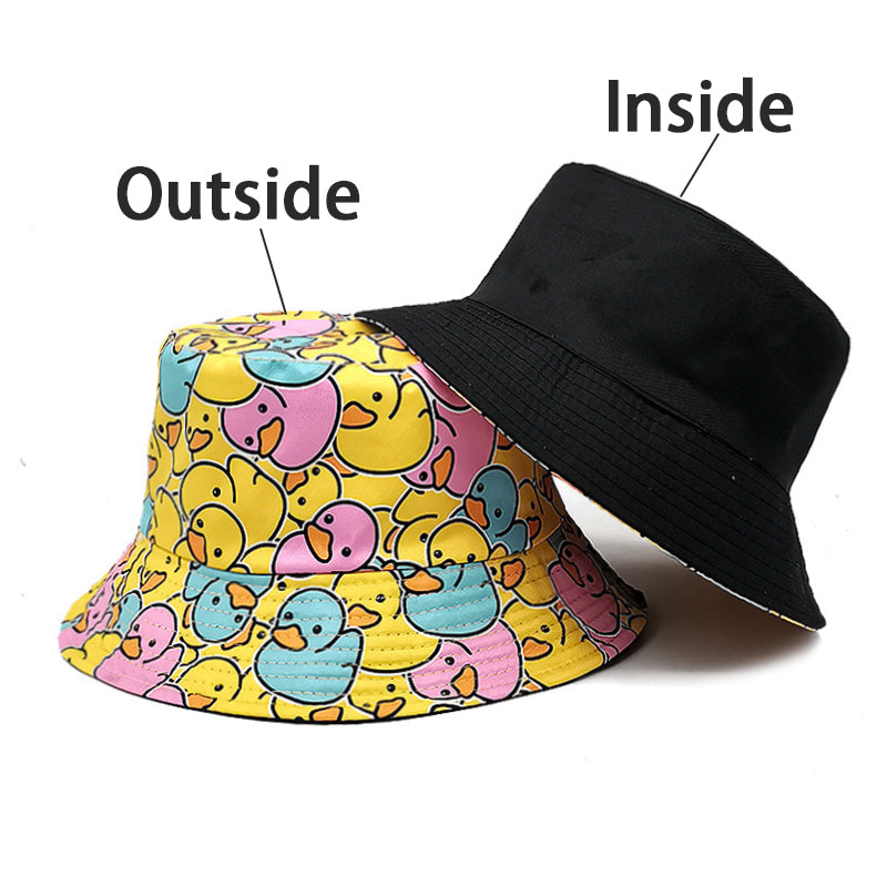 Duck Pattern Bucket Hat – Fluorescent Yellow Inside & Outside