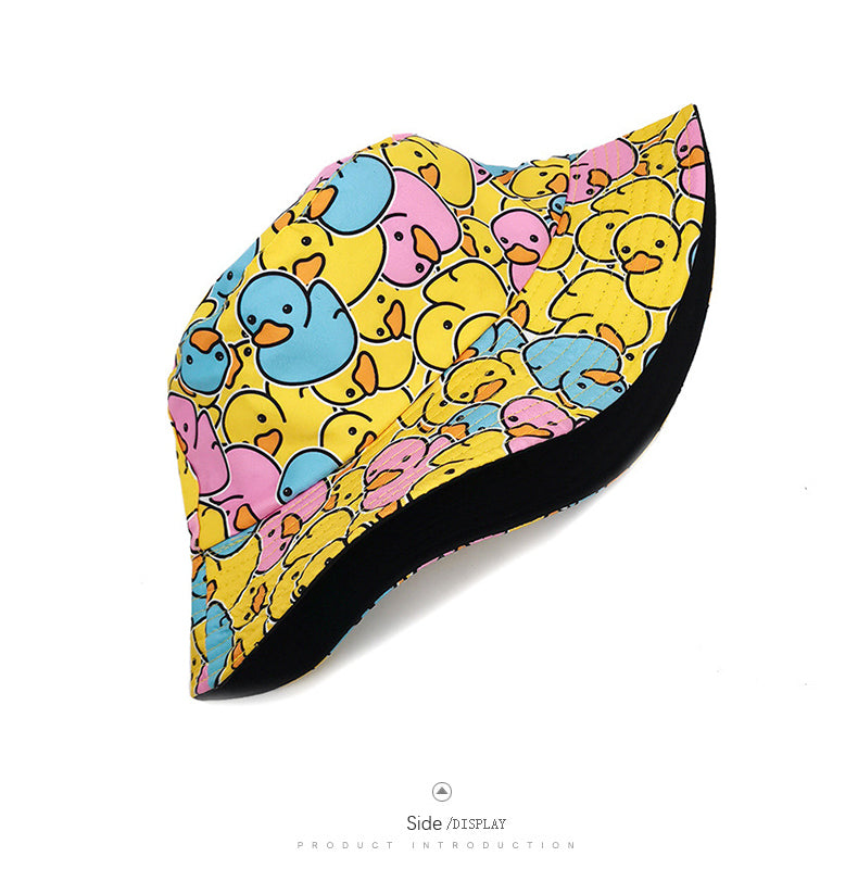 Duck Pattern Bucket Hat – Fluorescent Yellow Side display
