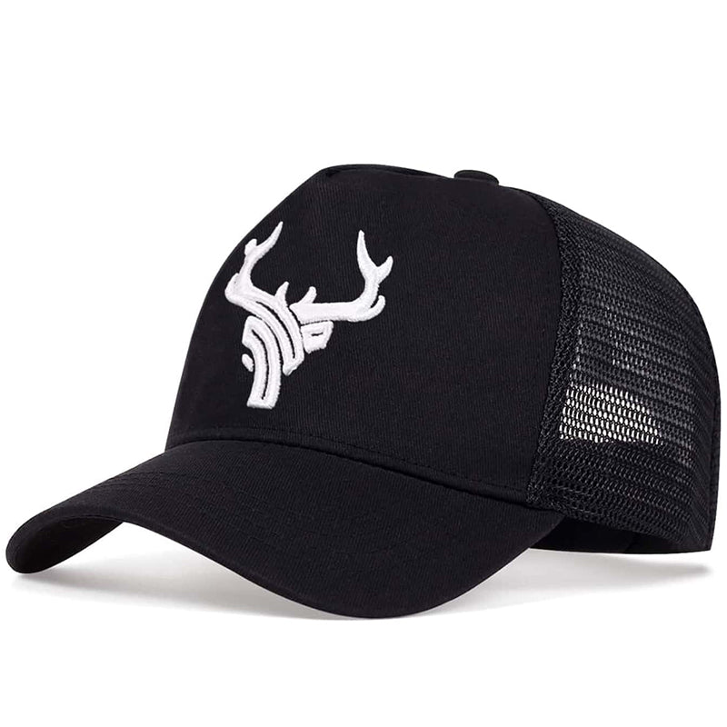 Embroidered Deer Logo Trucker Hat - Black & White