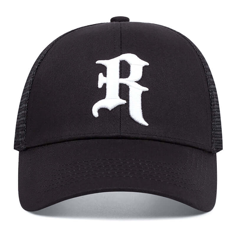 Embroidered Letter R Trucker Hat - Front