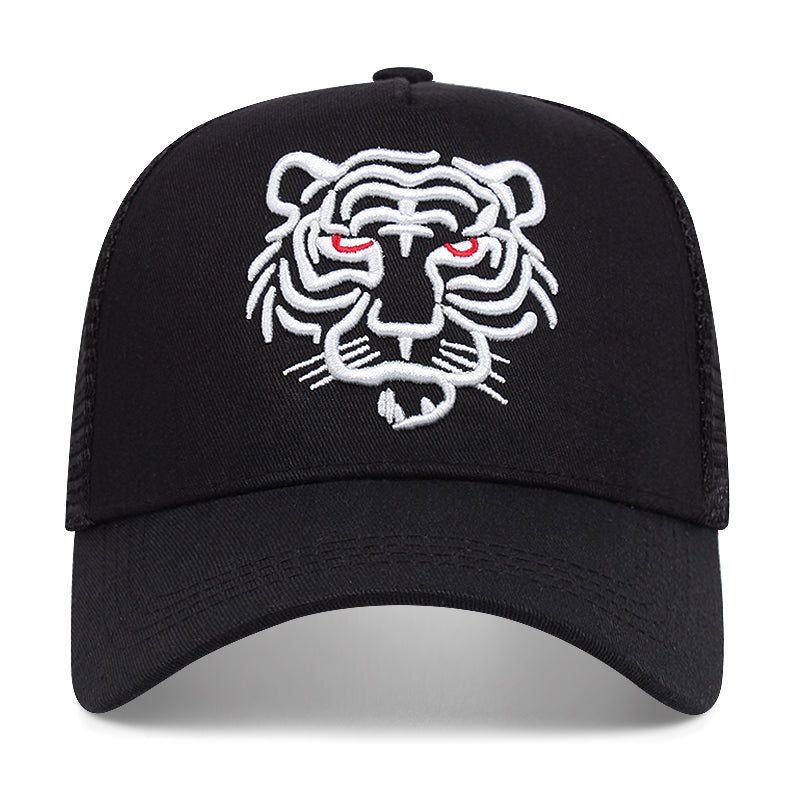 Embroidered Tiger Trucker Hat - Front Black