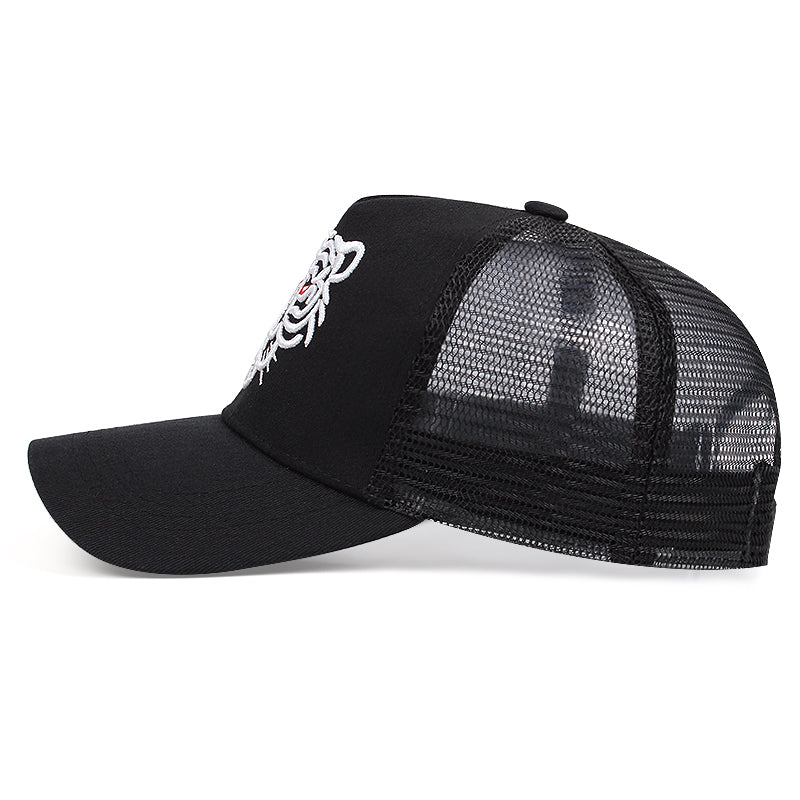 Embroidered Tiger Trucker Hat - Side Black