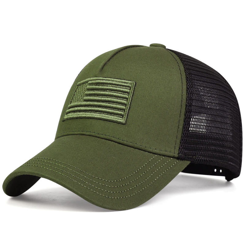 Embroidered USA Flag Trucker Hat - Army Green