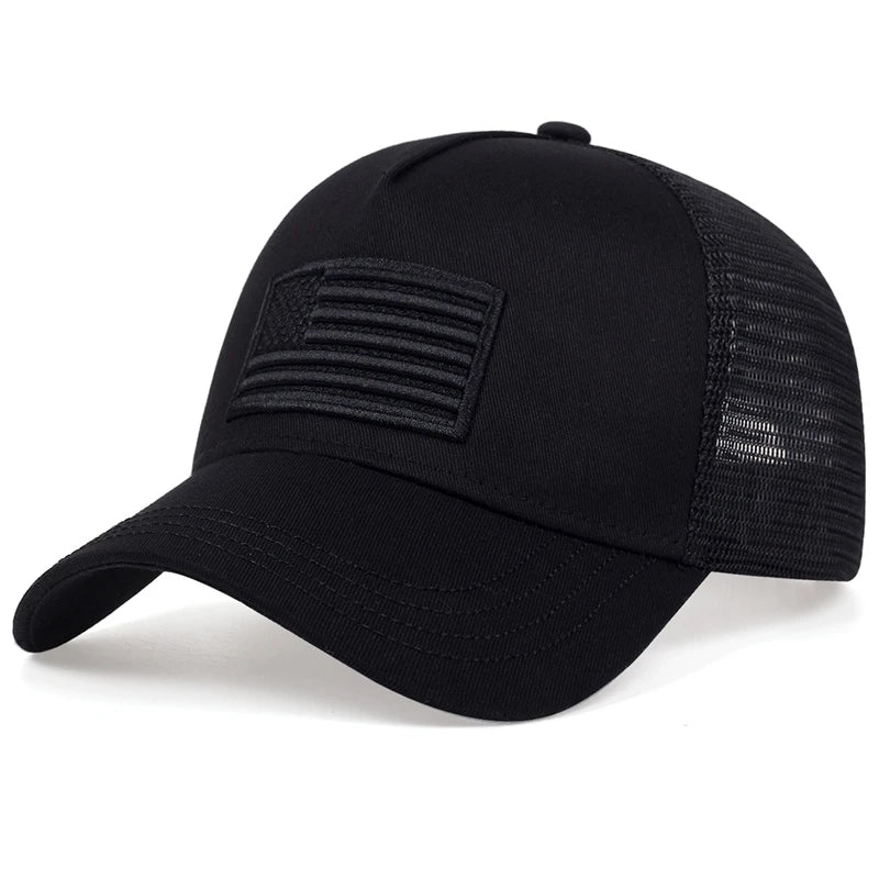 Embroidered USA Flag Trucker Hat - Full Black