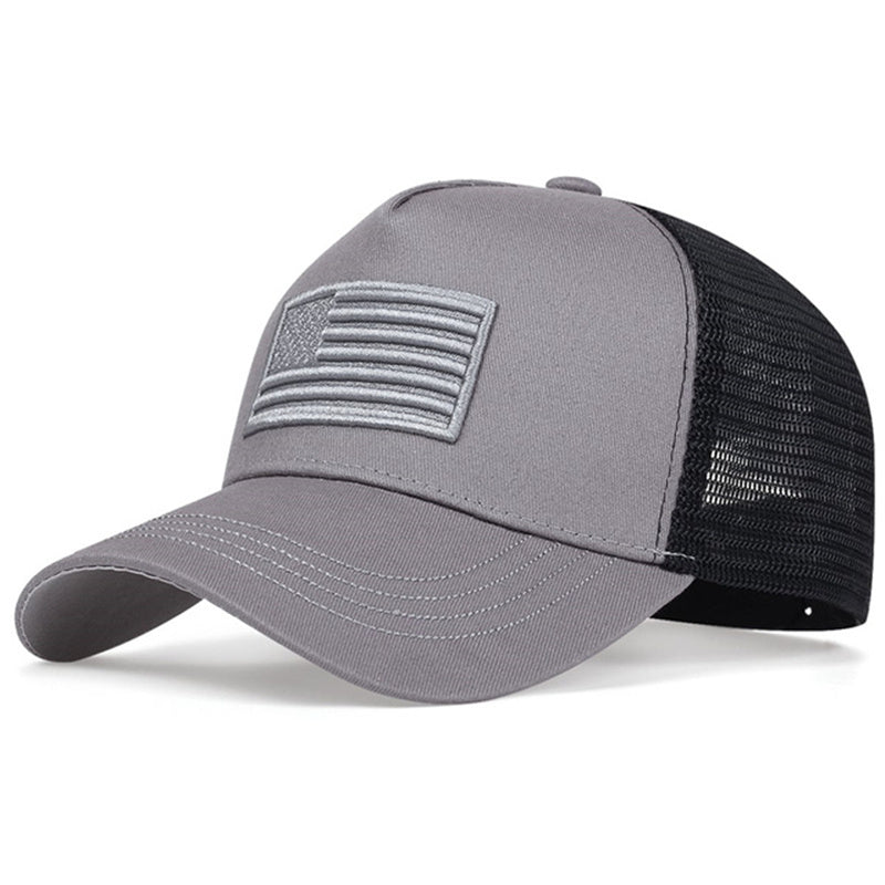 Embroidered USA Flag Trucker Hat - Light Gray