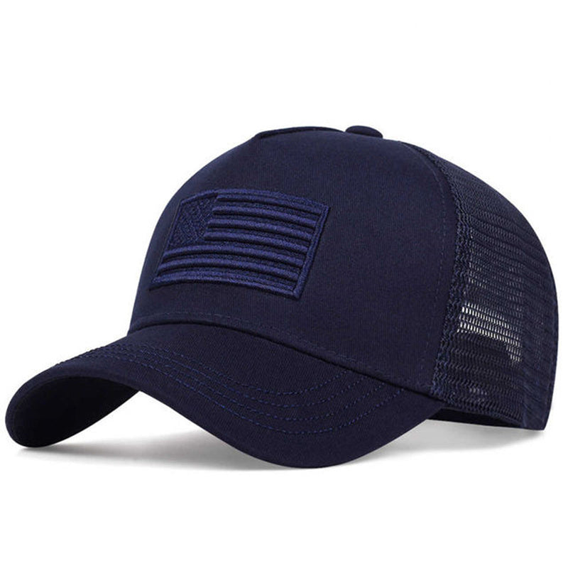 Embroidered USA Flag Trucker Hat - Navy Blue