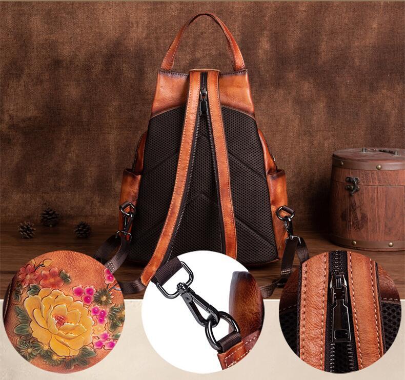 Floral Embossed Leather Backpack for Women - Features