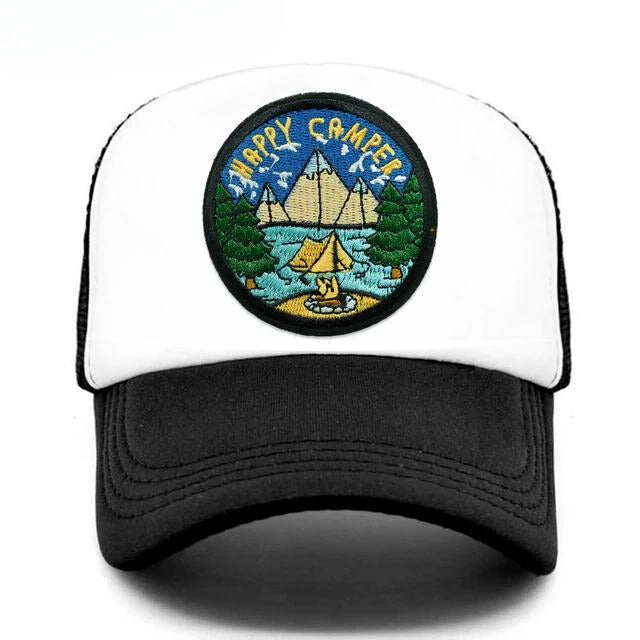 Happy Camper Mesh Trucker Hat - Black