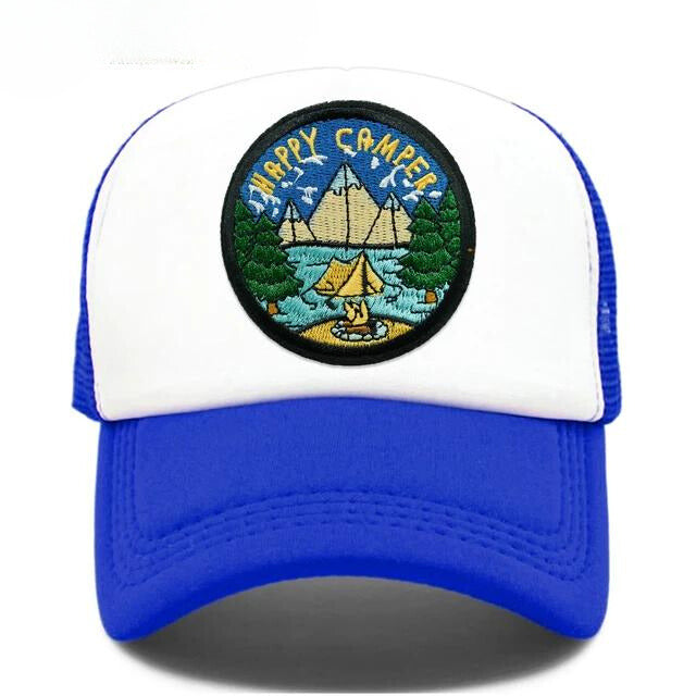 Happy Camper Mesh Trucker Hat - Blue