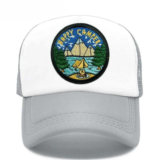 Happy Camper Mesh Trucker Hat - Gray