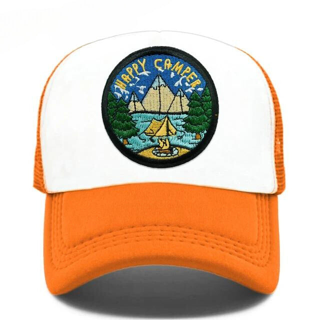 Happy Camper Mesh Trucker Hat - Orange