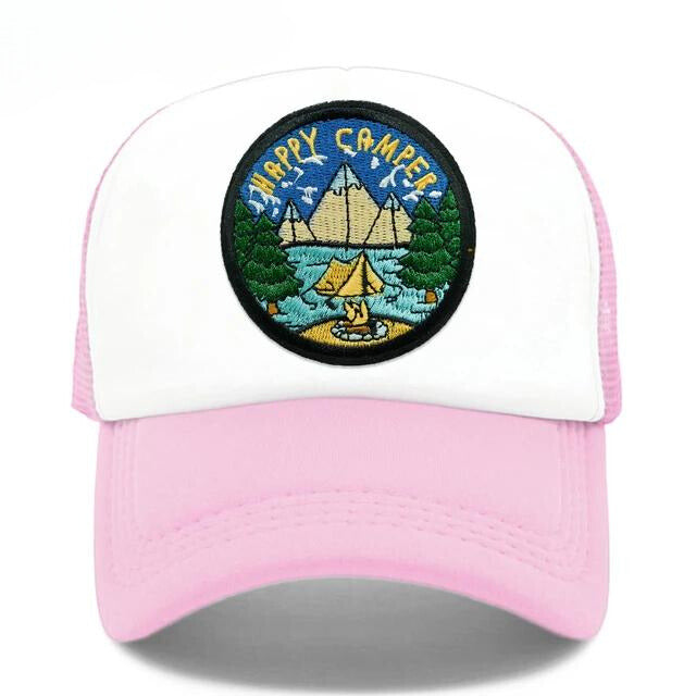 Happy Camper Mesh Trucker Hat - Pink