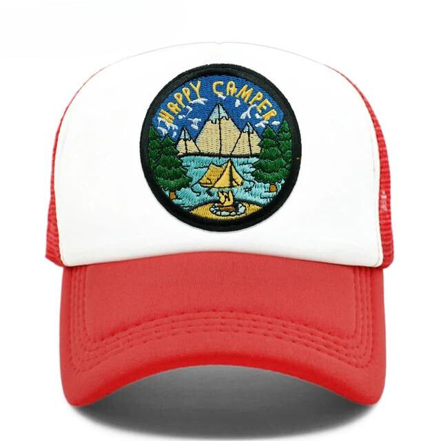 Happy Camper Mesh Trucker Hat - Red