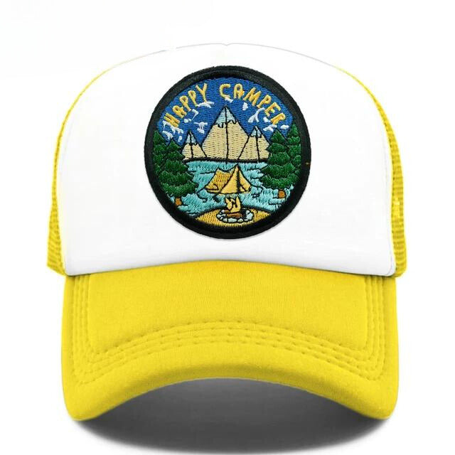 Happy Camper Mesh Trucker Hat - Yellow