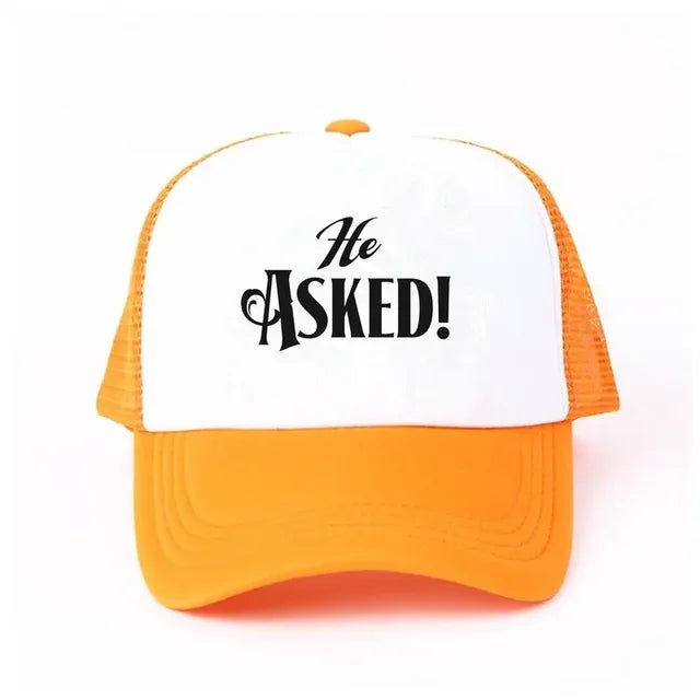 He Asked! Engagement Trucker Hat - Orange
