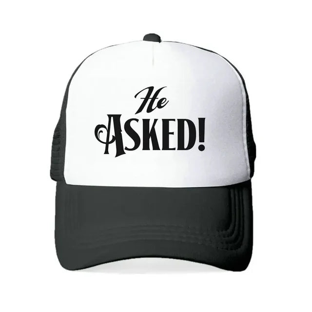He Asked! Engagement Trucker Hat - Black