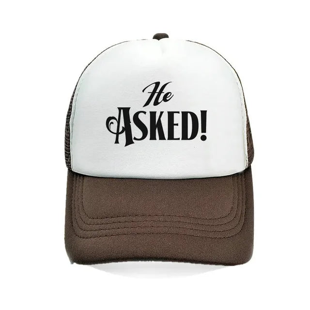 He Asked! Engagement Trucker Hat - Coffee
