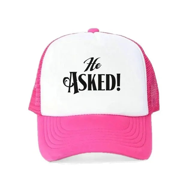 He Asked! Engagement Trucker Hat - Hot Pink