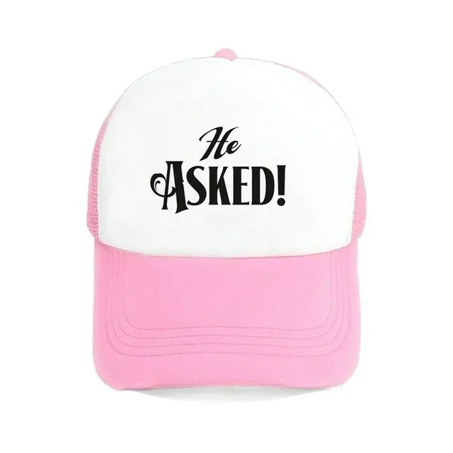 He Asked! Engagement Trucker Hat - Pink