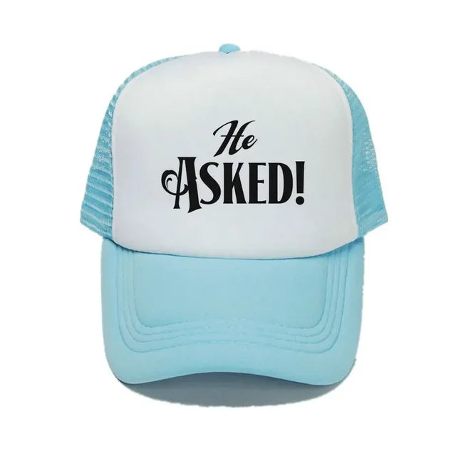 He Asked! Engagement Trucker Hat - Sea Blue