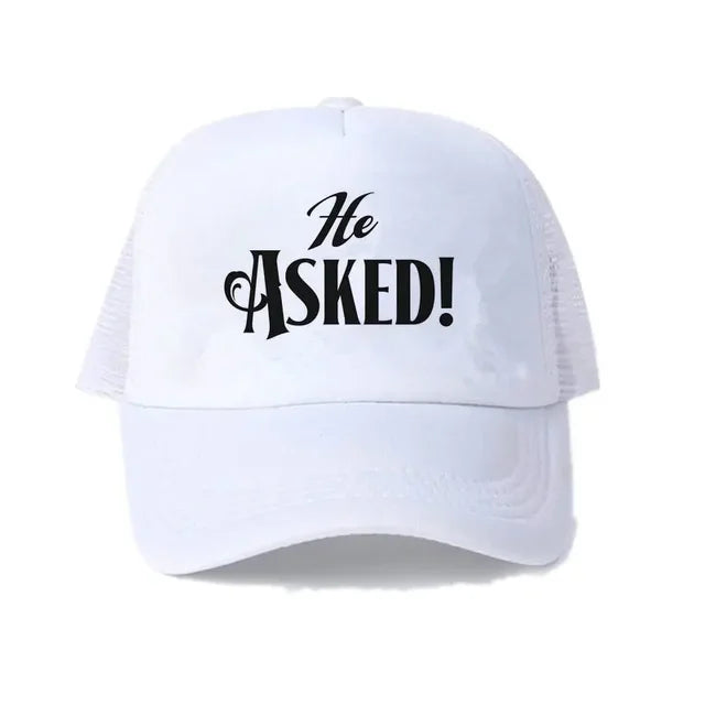 He Asked! Engagement Trucker Hat - White