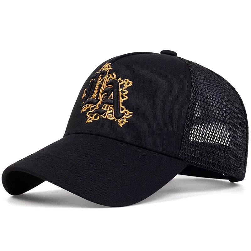 LA Embroidered Trucker Hat - Gold