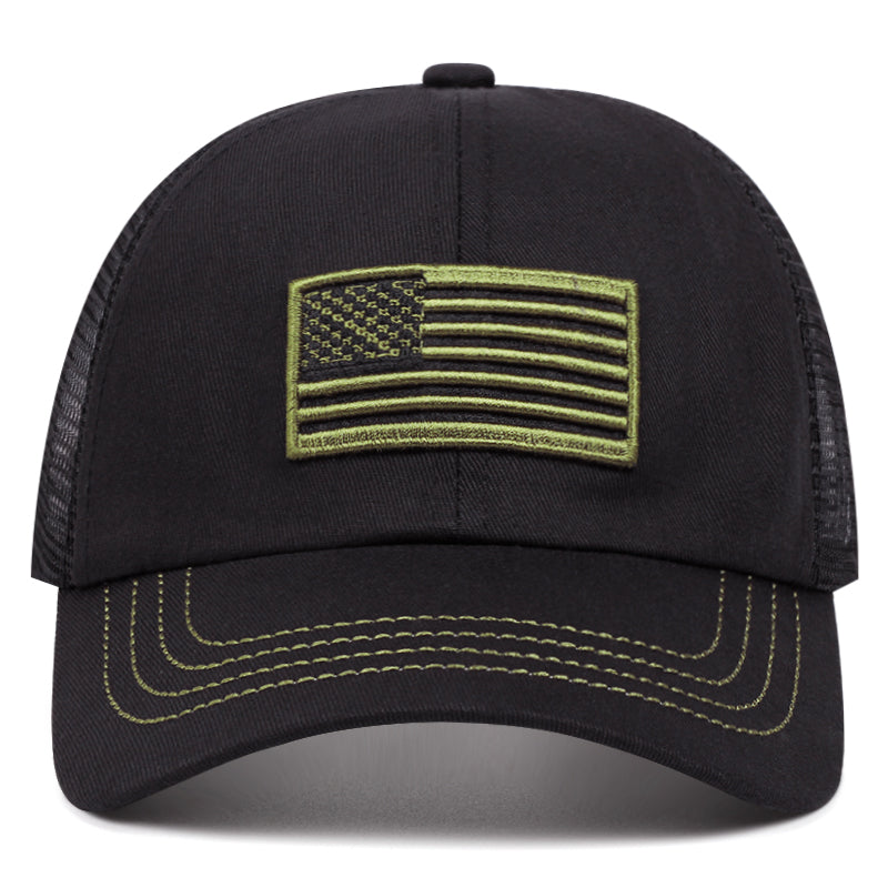 Patriotic American Flag Embroidered Trucker - Front