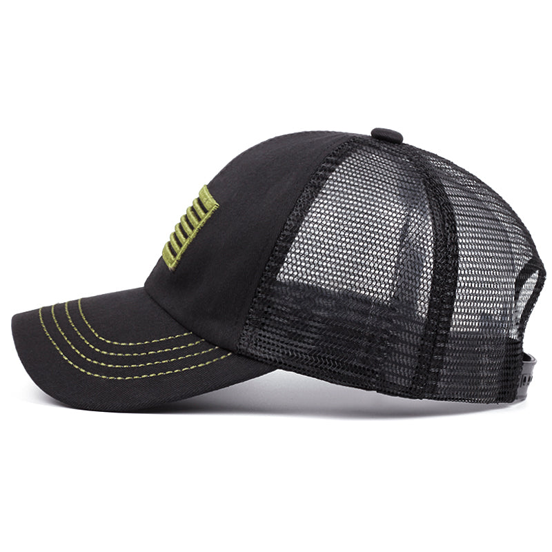 Patriotic American Flag Embroidered Trucker - Side