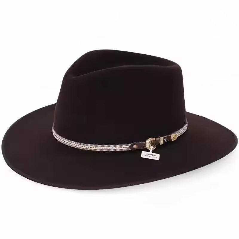 Premium Australian Wool Wide-Brim Fedora Hat - Brown