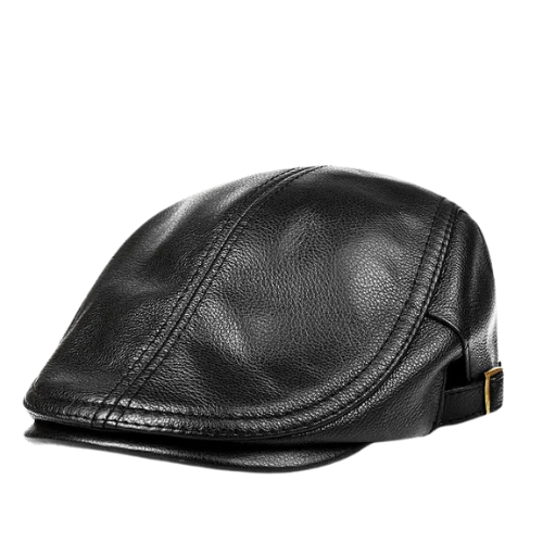 Premium Genuine Leather Flat Ivy Cap - Black