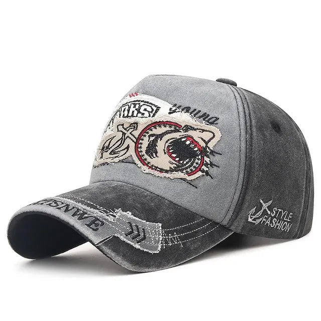 Retro Shark Patch Baseball Cap - Gray