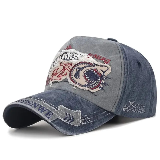Retro Shark Patch Baseball Cap - Navy Blue