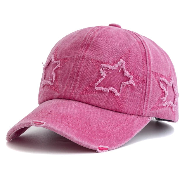 Retro Star Embroidered Baseball Cap - Pink