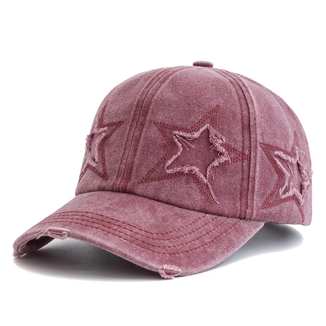 Retro Star Embroidered Baseball Cap - Red