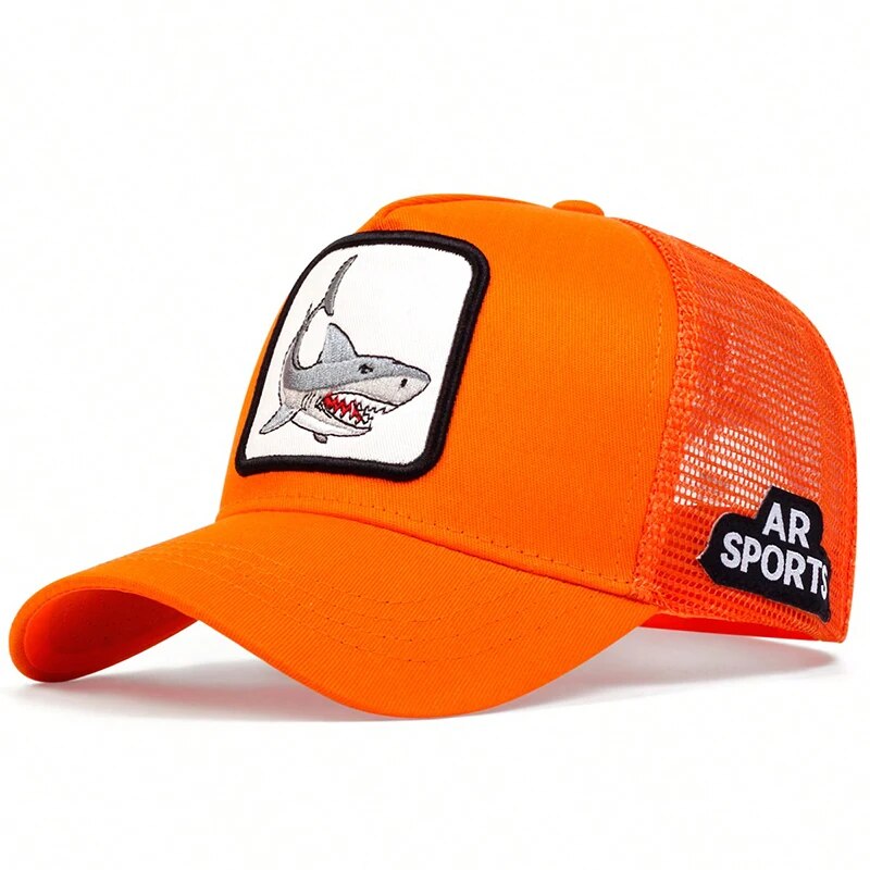 Embroidered Shark Patch Trucker Hat - Fushia