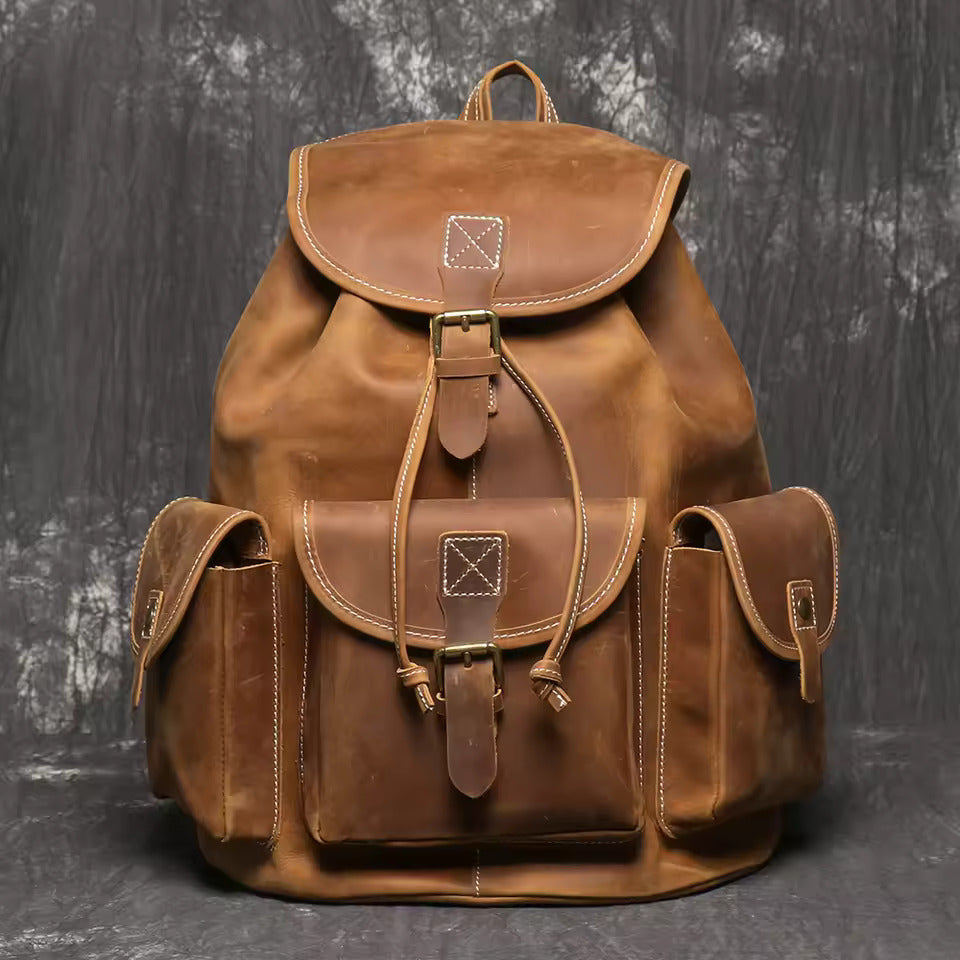 Rustic Nomad Leather Backpack - Fushia