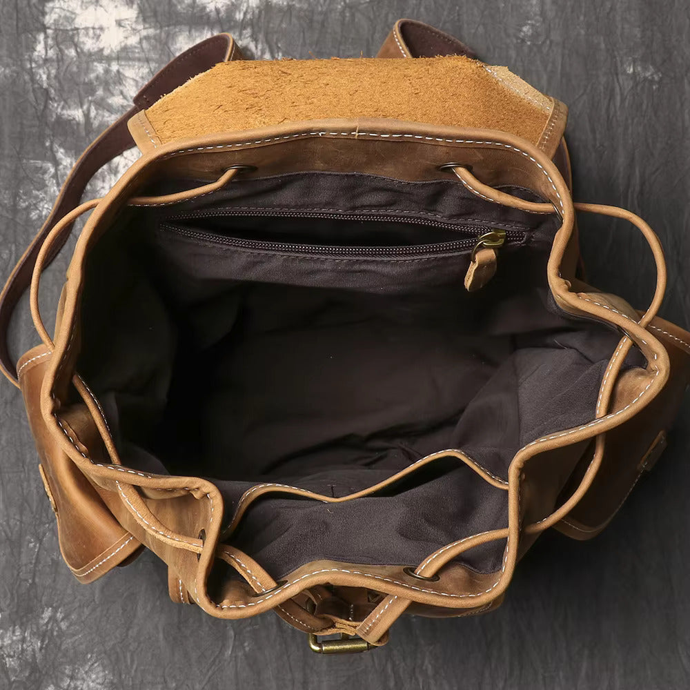 Rustic Nomad Leather Backpack - Fushia